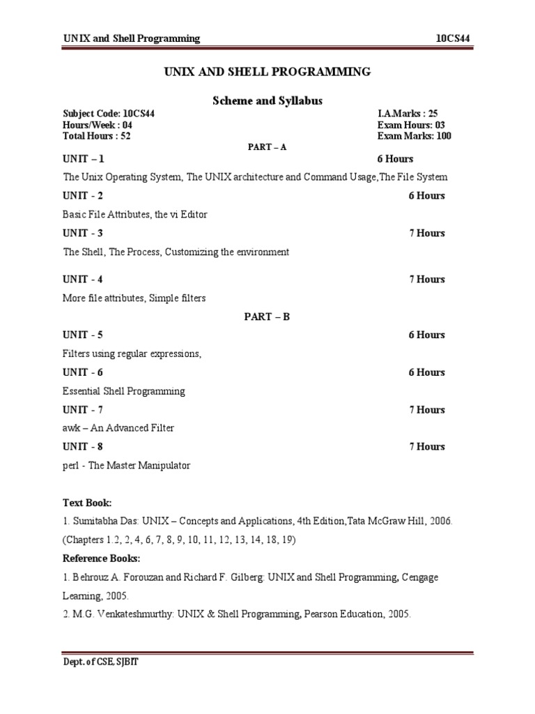 Cse-IV-unix and Shell Programming (10cs44) - Notes | PDF | Operating ...