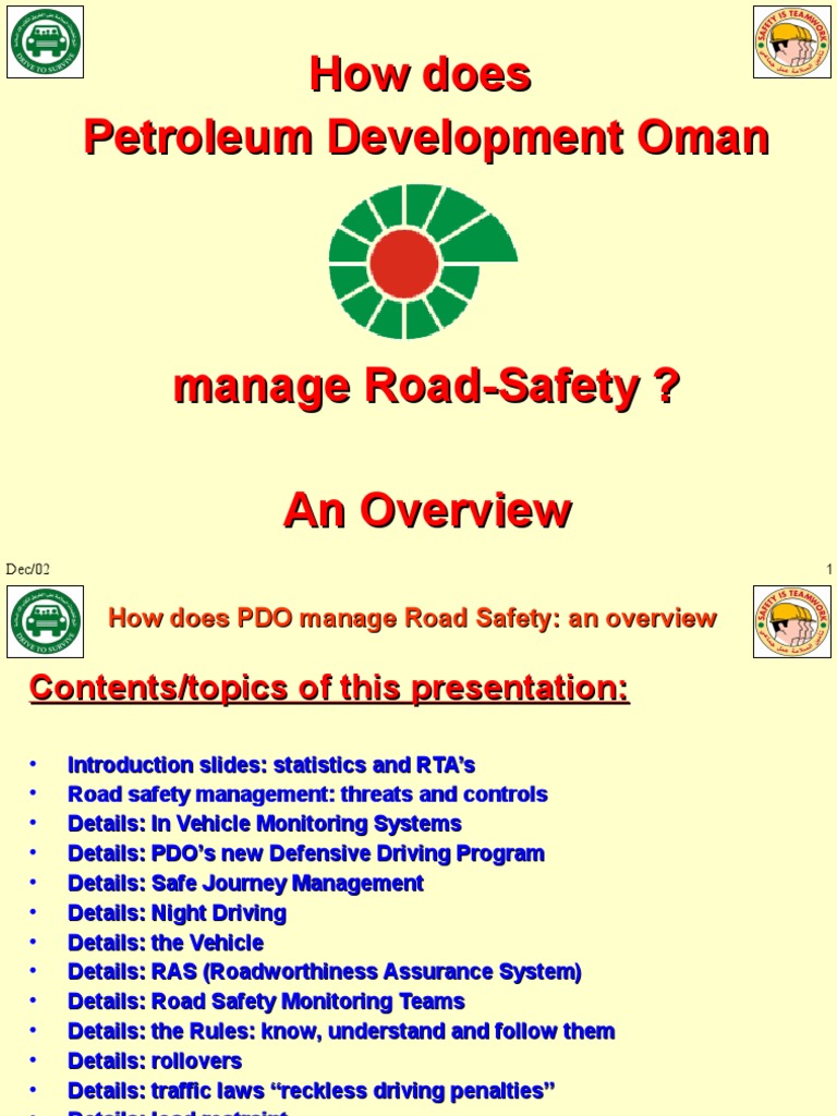 PDO Road Safety Management Overview | PDF | Driving | Road Traffic Safety