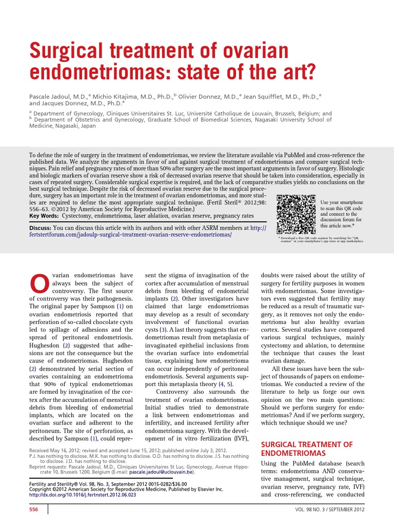 Endometriosis Surgical Treatment of Endometrioma Sep 2012 Ovarian Cancer Ovary