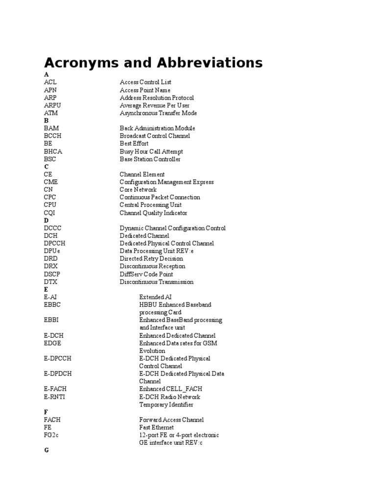 Acronyms and Abbreviations PDF High Speed Packet Access