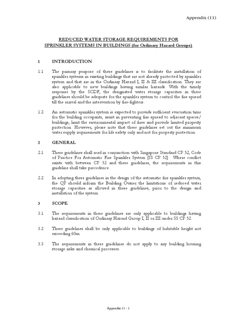 Appendix 11 - REDUCED WATER STORAGE REQUIREMENTS FOR SPRINKLER SYSTEMS ...