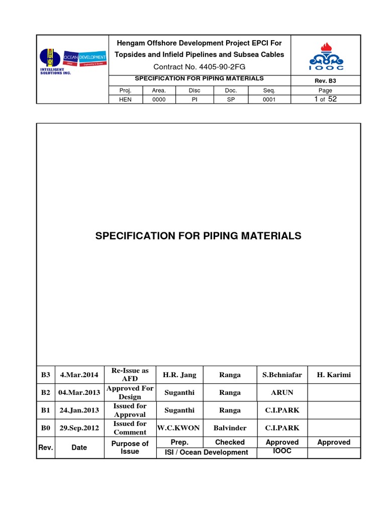 Hengam Offshore Piping Specification | PDF | Pipe (Fluid Conveyance ...