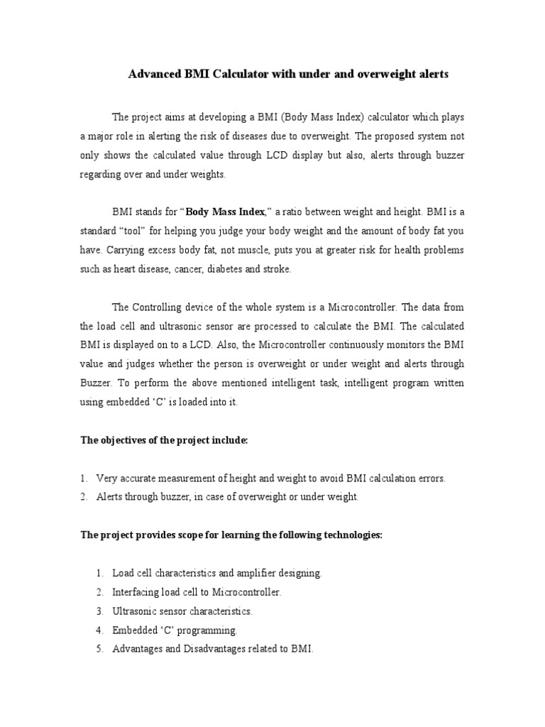 Advanced BMI Calculator With Under and Over Weight Alerts | PDF | Computers