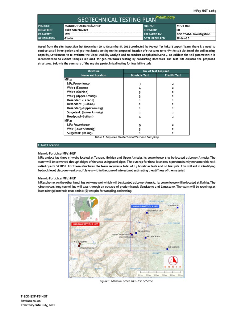 Geotechnical Testing Plan for HEP | PDF | Geotechnical Engineering ...