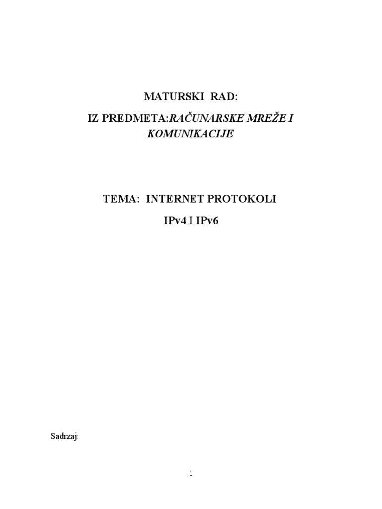 IPv4 I IPv6 Protokoli - Doc2 | PDF