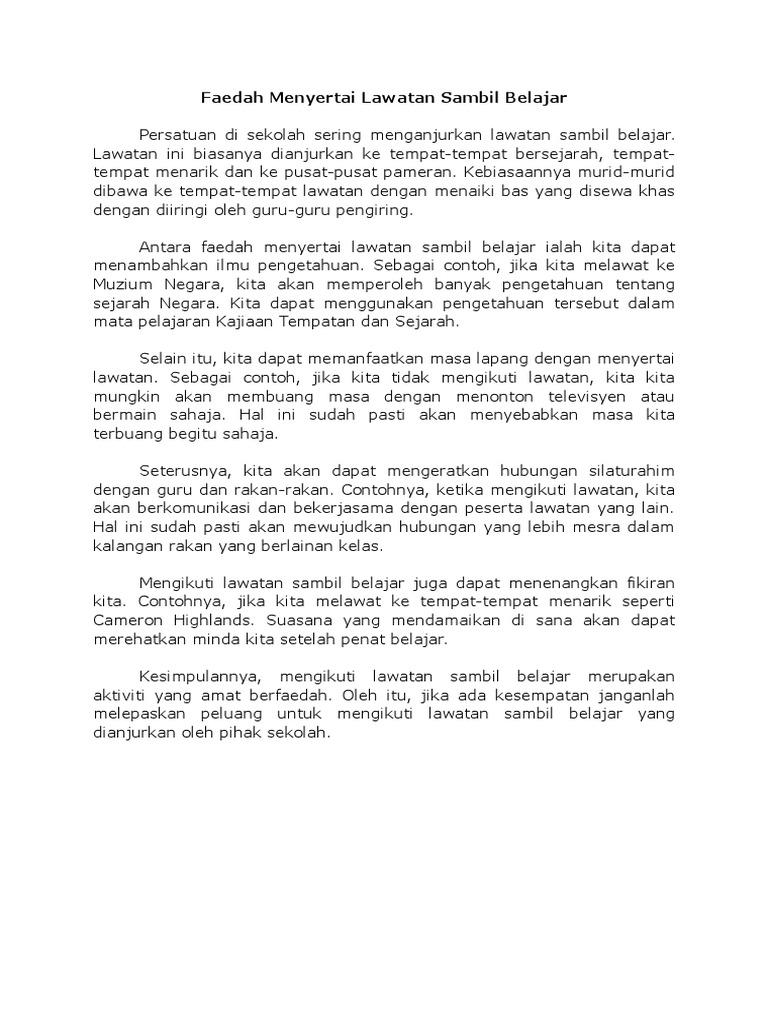 Faedah Menyertai Lawatan Sambil Belajar Pdf