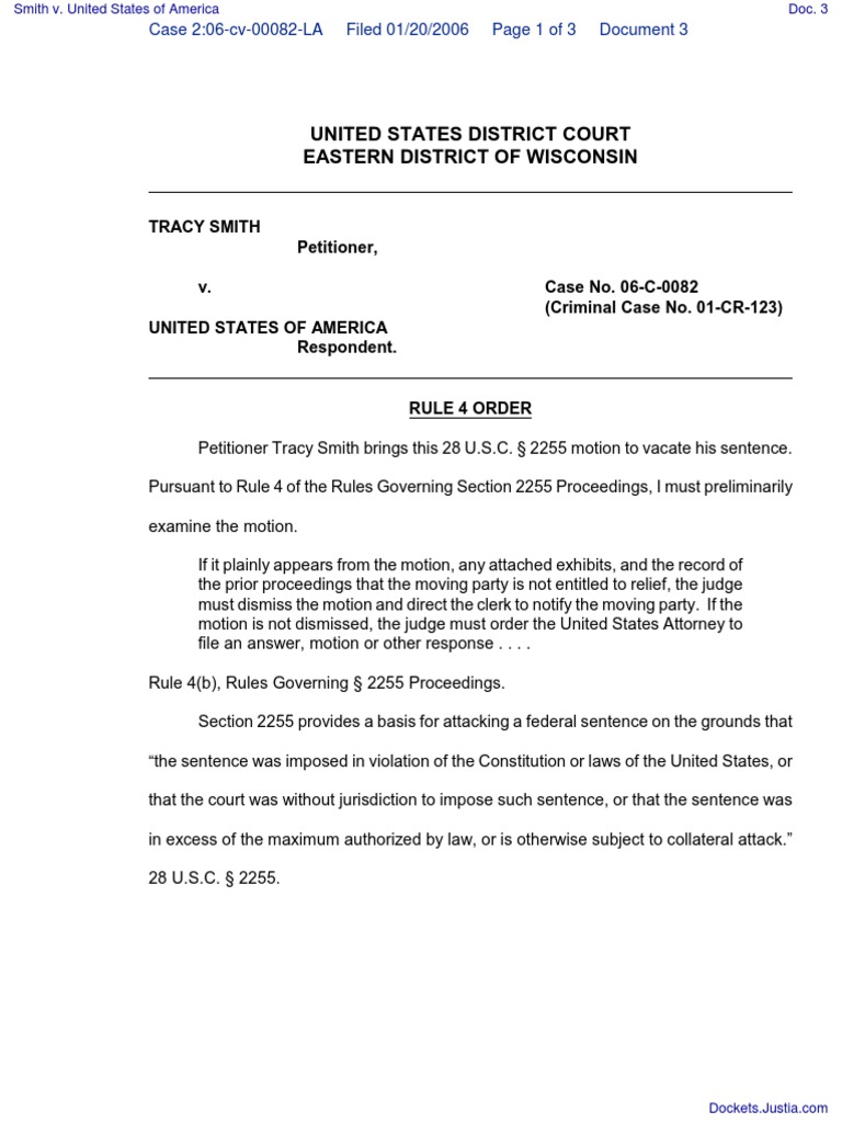 Smith v. United States of America Document No. 3 United States