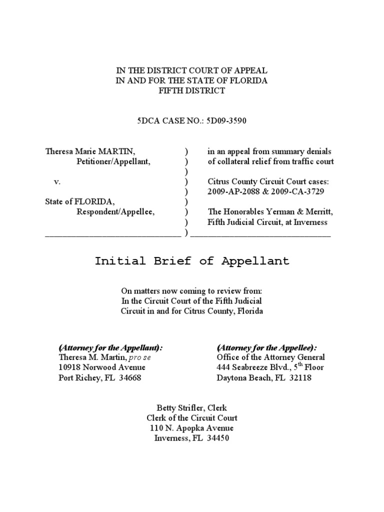 Initial Brief of Appellant Martin | PDF | Standard Of Review | Judgment ...