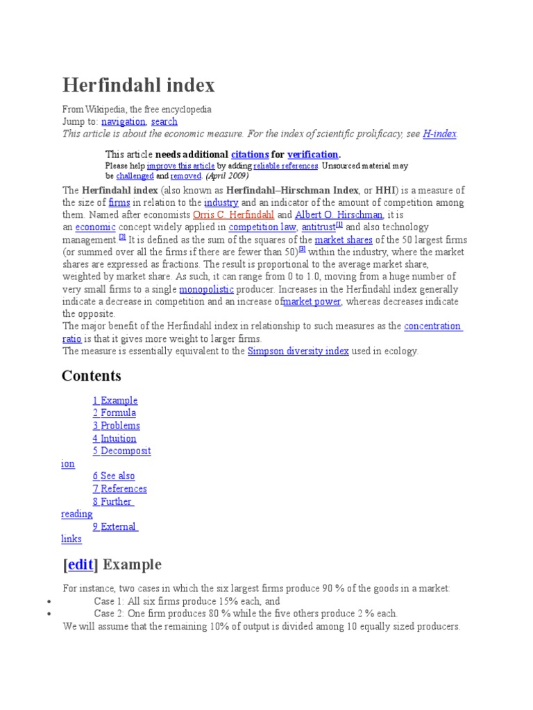 Herfindahl Index | PDF | Economic Institutions | Business Economics