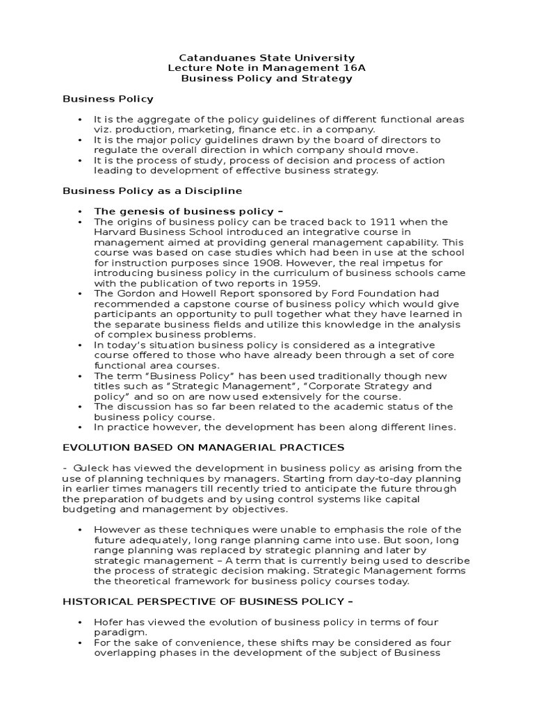 The Evolution of Business Policy: Tracing the Historical Development ...