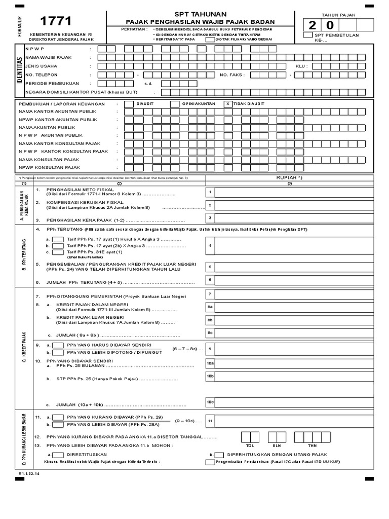 Formulir Spt Tahunan Pph Badan 1771