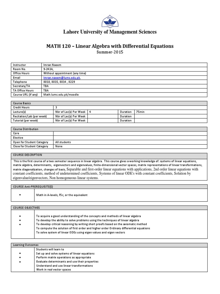 MATH 120-Linear Algebra With Differential Equations-Imran Naeem | PDF ...