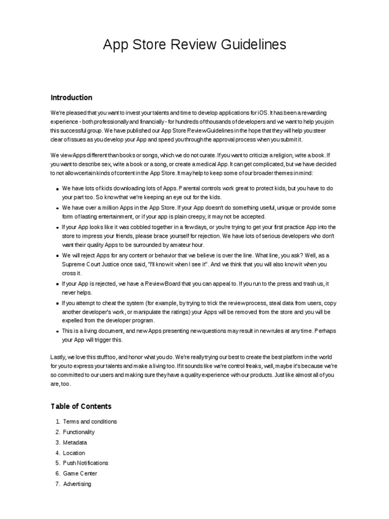 Apple Store Review Guidelines PDF Ios 8 Mobile App
