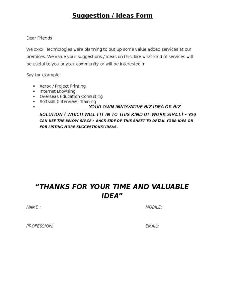 Value-Added Services Suggestions Form | PDF