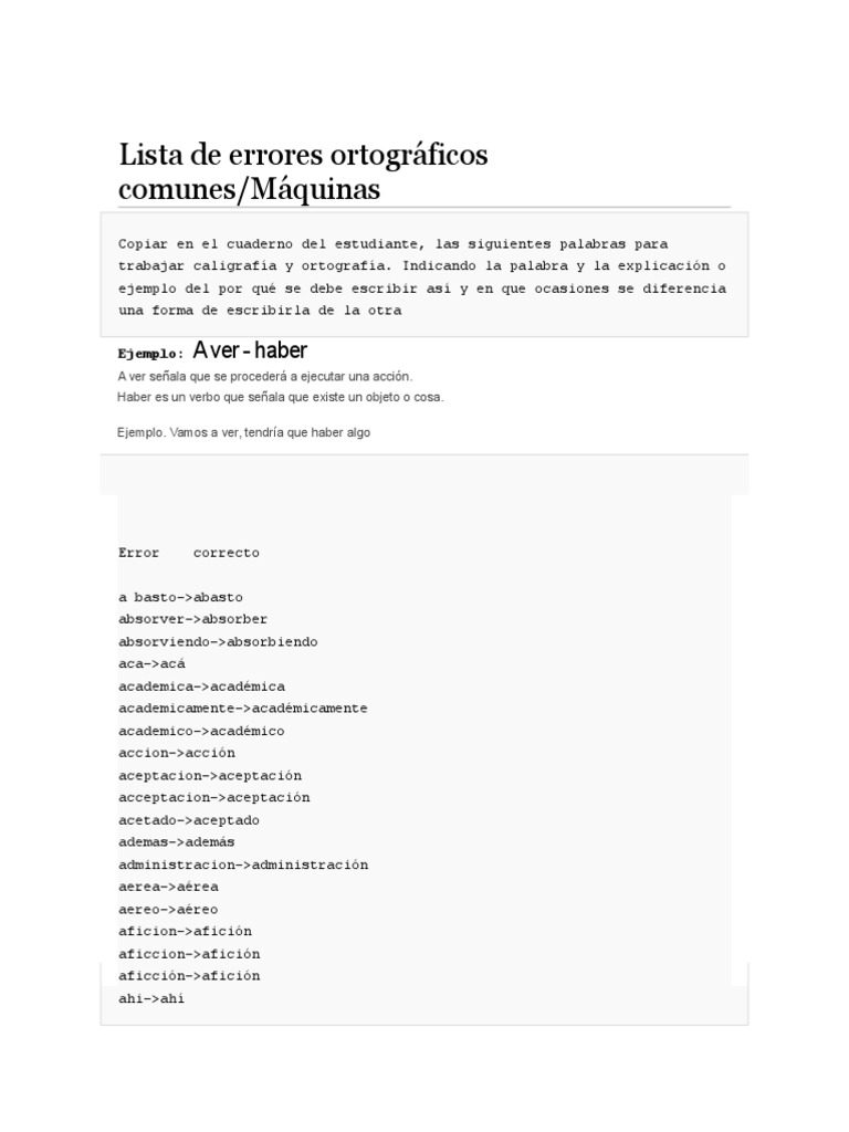 Errores ortográficos comunes en español | PDF | Verbo | Palabra