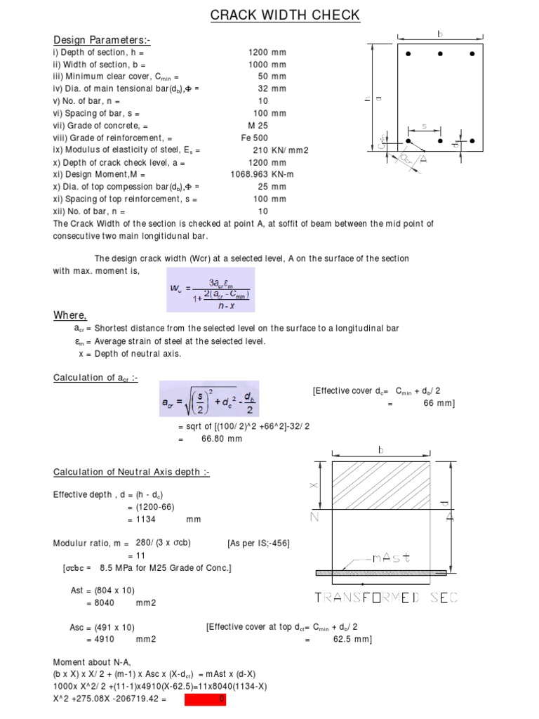 Crack width calculation as per is 456 feet