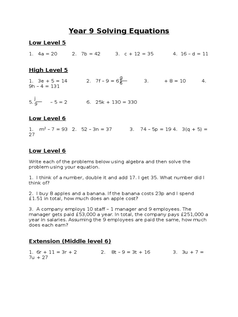 Year 9 Algebra: Solving Equations | PDF | Teaching Methods & Materials