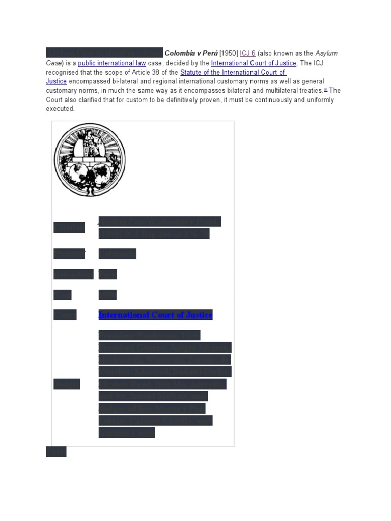 Asylum Case Refugee International Law