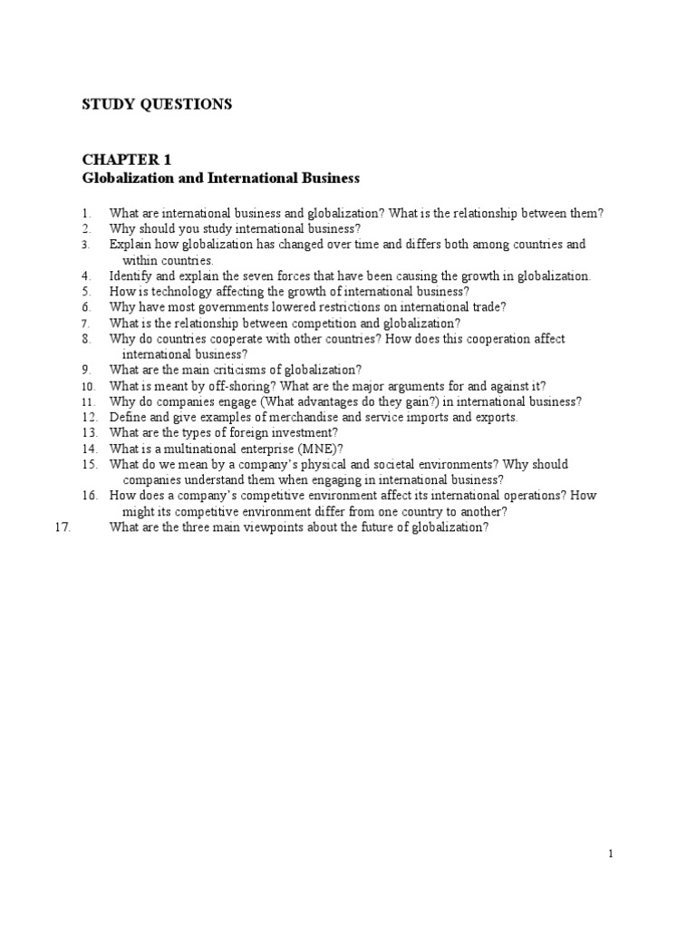 Globalization and International Business Study Guide | PDF | Exchange ...