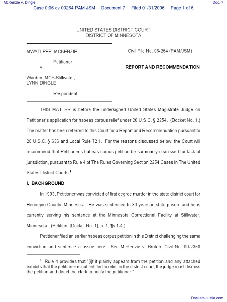 McKenzie v. Dingle Document No. 7 PDF Habeas Corpus United