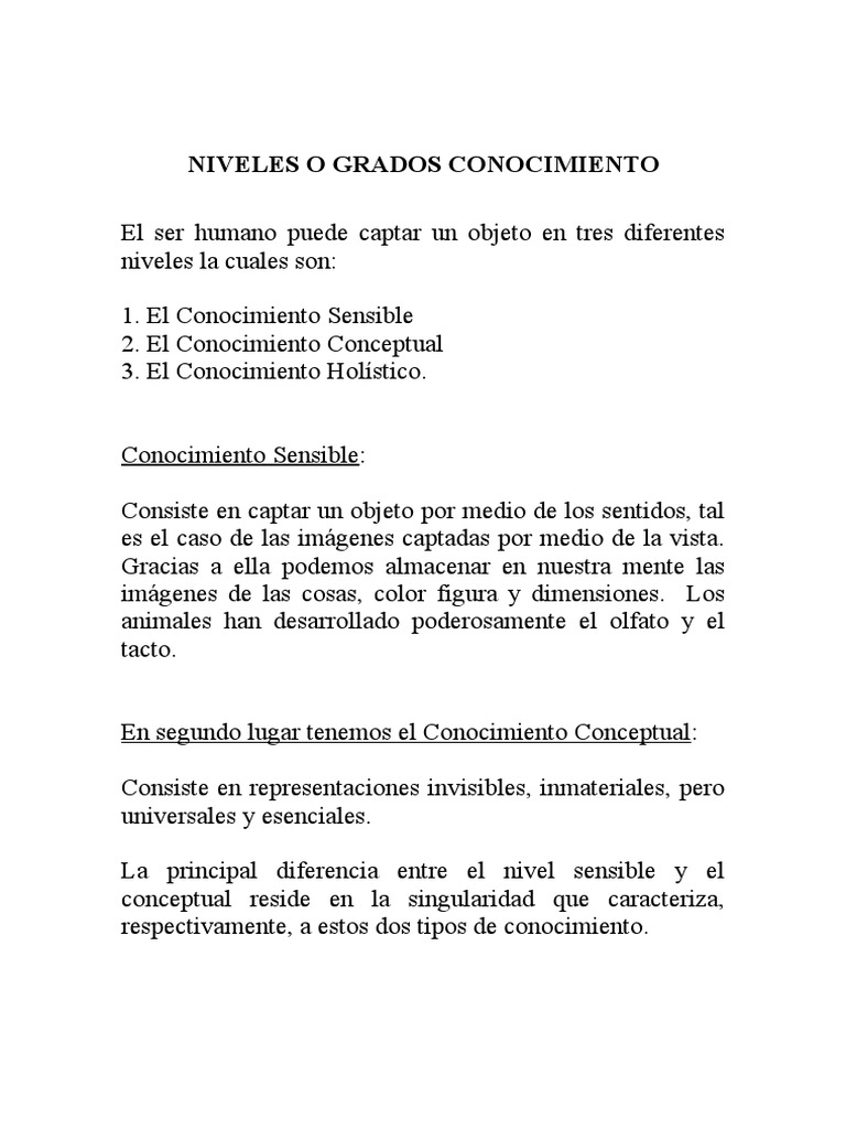 Los Tres Niveles o Grados Del Conocimiento Knowledge