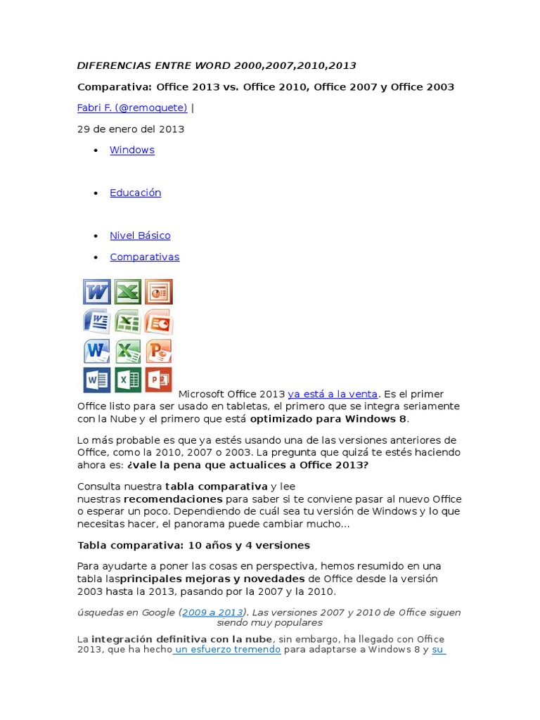 Comparativa de versiones de Word 2000-2013 | PDF | Microsoft Office ...