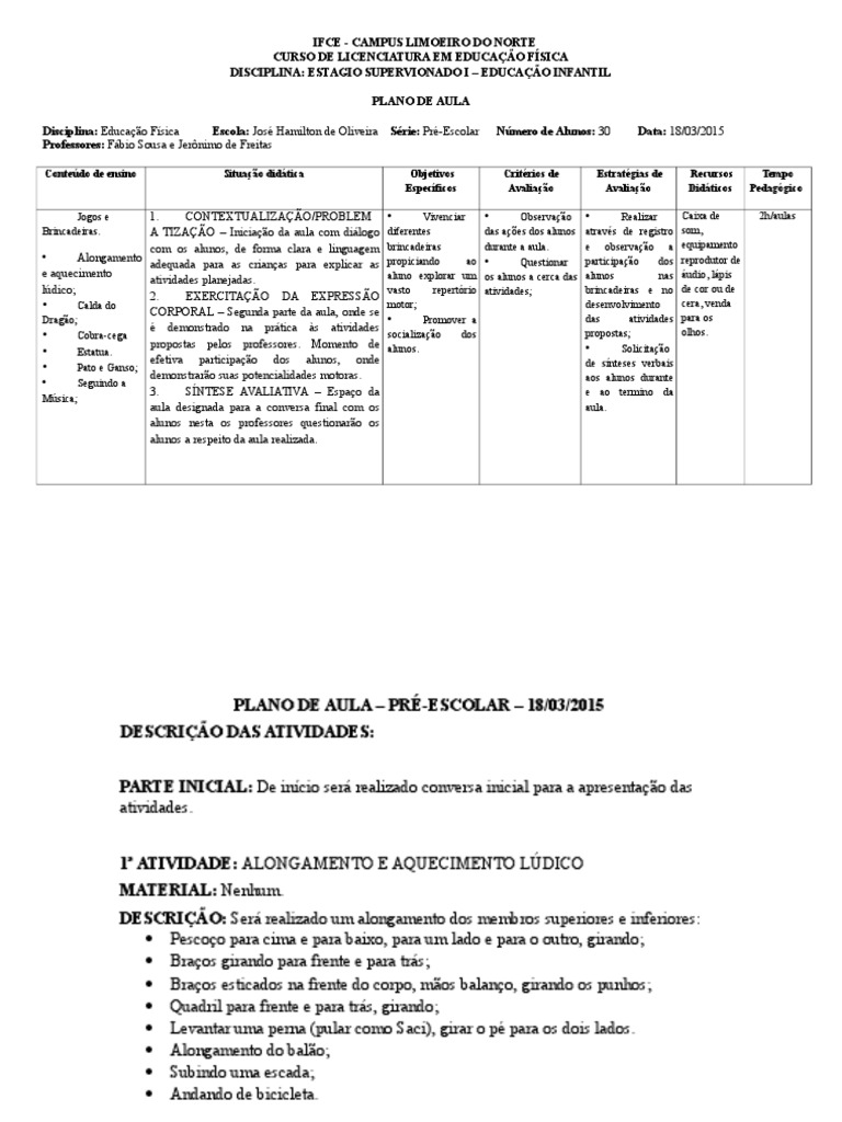 Plano de Aula Especial | Lição | Pré-escola