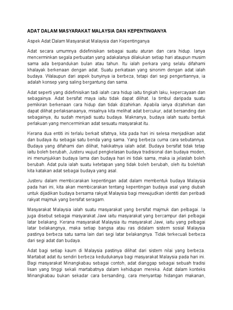 Adat Dalam Masyarakat Malaysia Dan  PDF