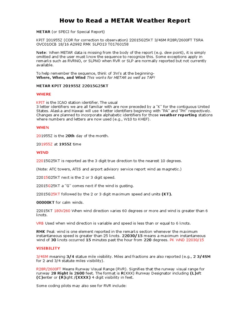 How to Read a METAR Weather Report.11265235 | Cloud | Earth & Life Sciences