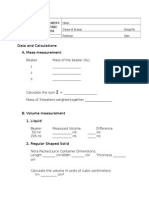 Data and Calculations A. Mass Measurement:: Measurement: The Metric System