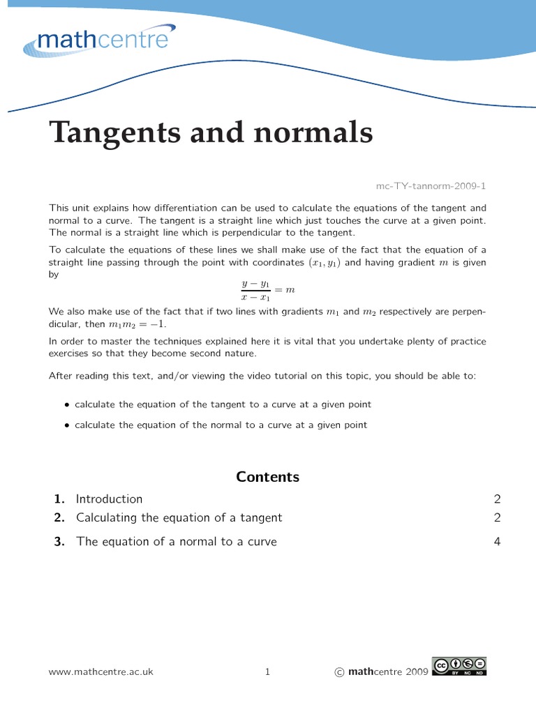 Tangents and Normals in Calculus | PDF | Tangent | Gradient