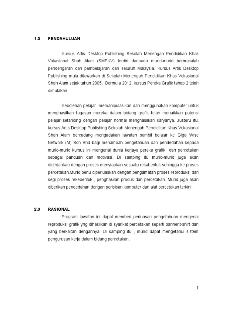 Kertas Kerja Lawatan Sambil Belajar Ke Pusat Percetakan Pdf