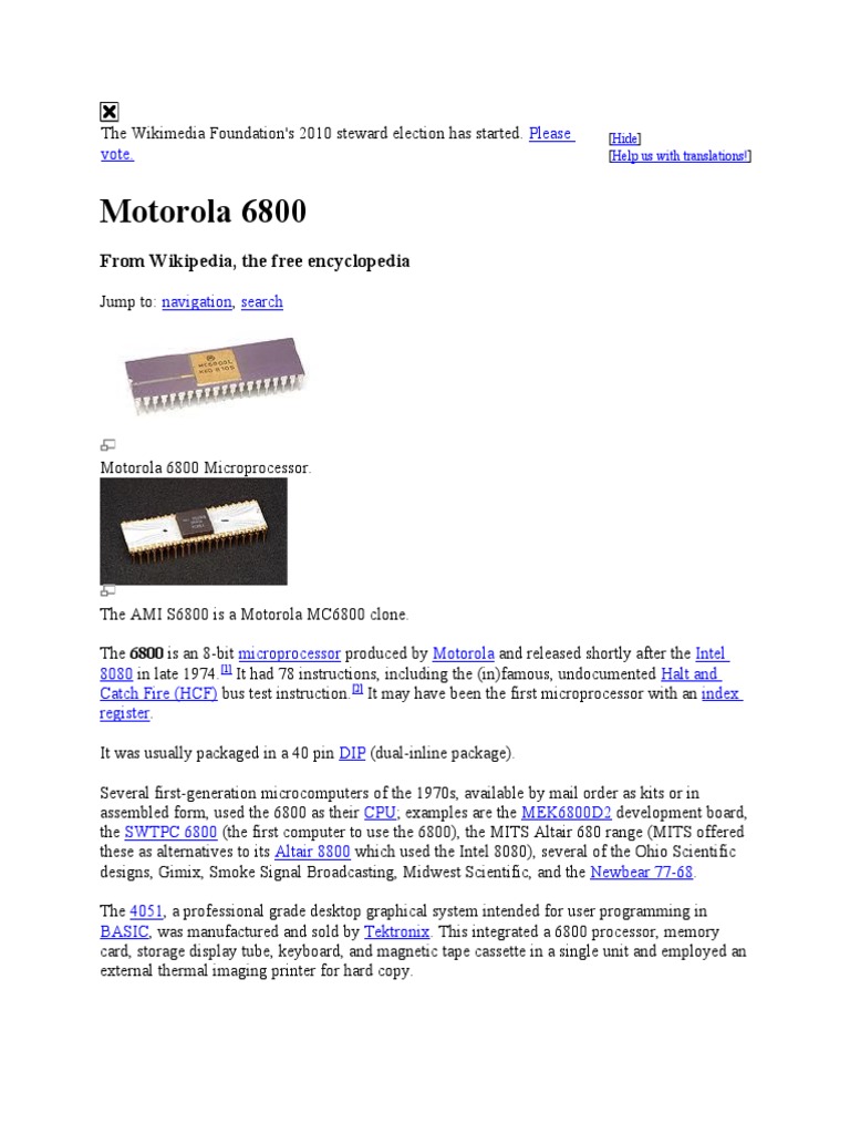 Motorola 6800: From Wikipedia, The Free Encyclopedia | PDF | Central ...