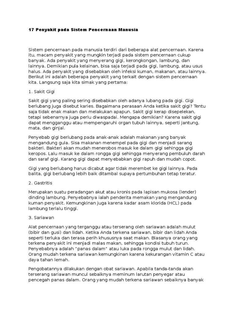 17 Penyakit Pada Sistem Pencernaan Manusia Pdf
