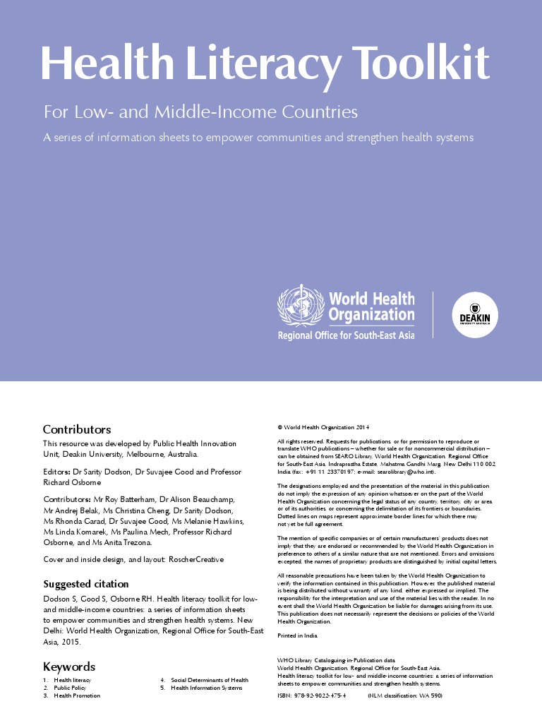 Health Literacy Toolkit WHO 2015 Millennium Development Goals