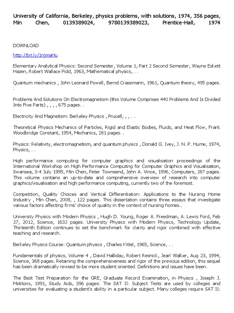 University of California Berkeley Physics Problems With Solutions | PDF ...