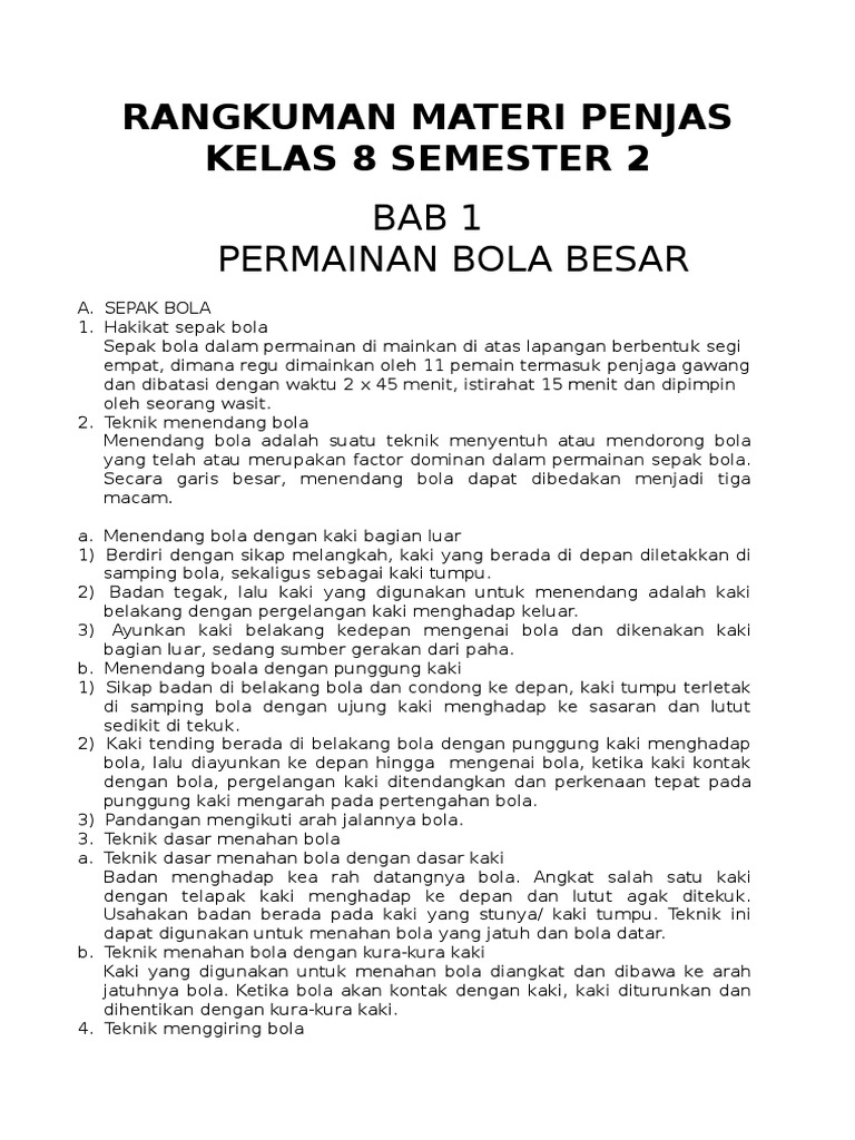 Materi penjaskes kelas 8 kurikulum 2013