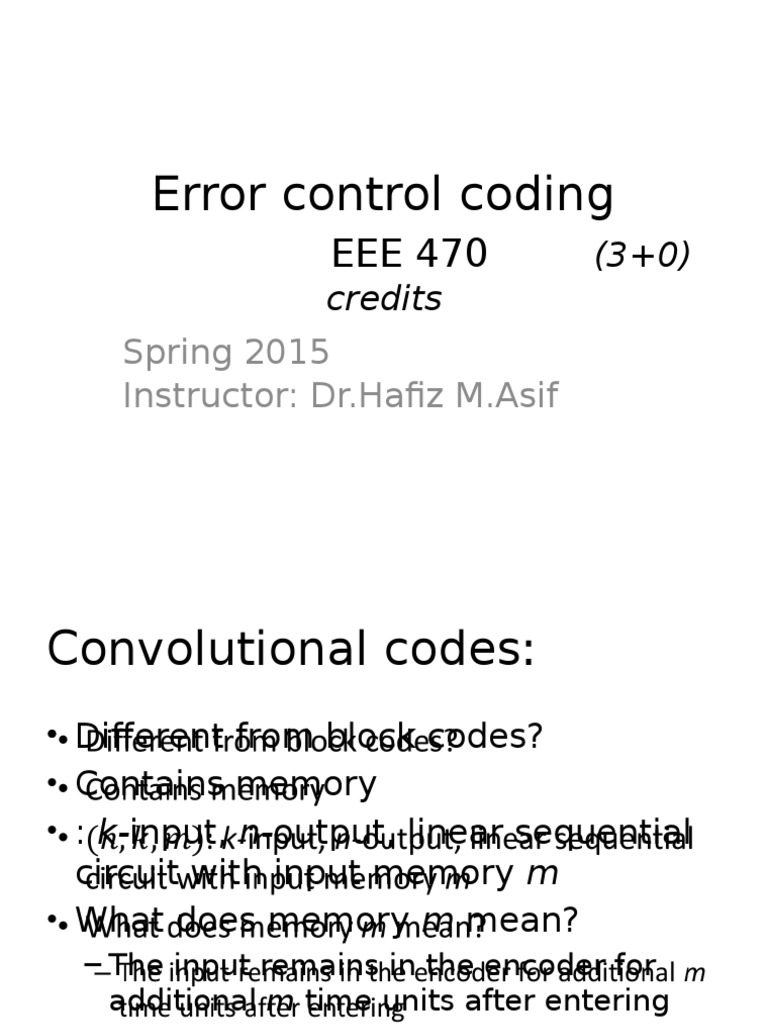 Convolutional Codes in Error Control | PDF | Computers