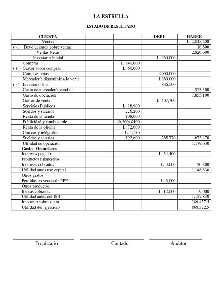 Estado de Resultado en PDF | Salario | Contabilidad financiera