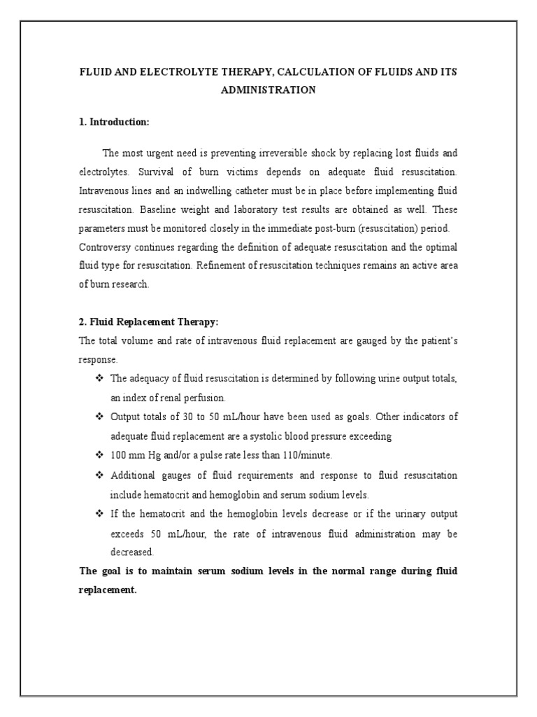 Fluid and Electrolyte Therapy in Burns | PDF | Burn | Intravenous Therapy