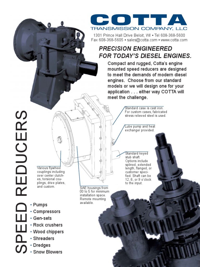 Diesel Engine Speed Reducers Overview | PDF | Gear | Clutch