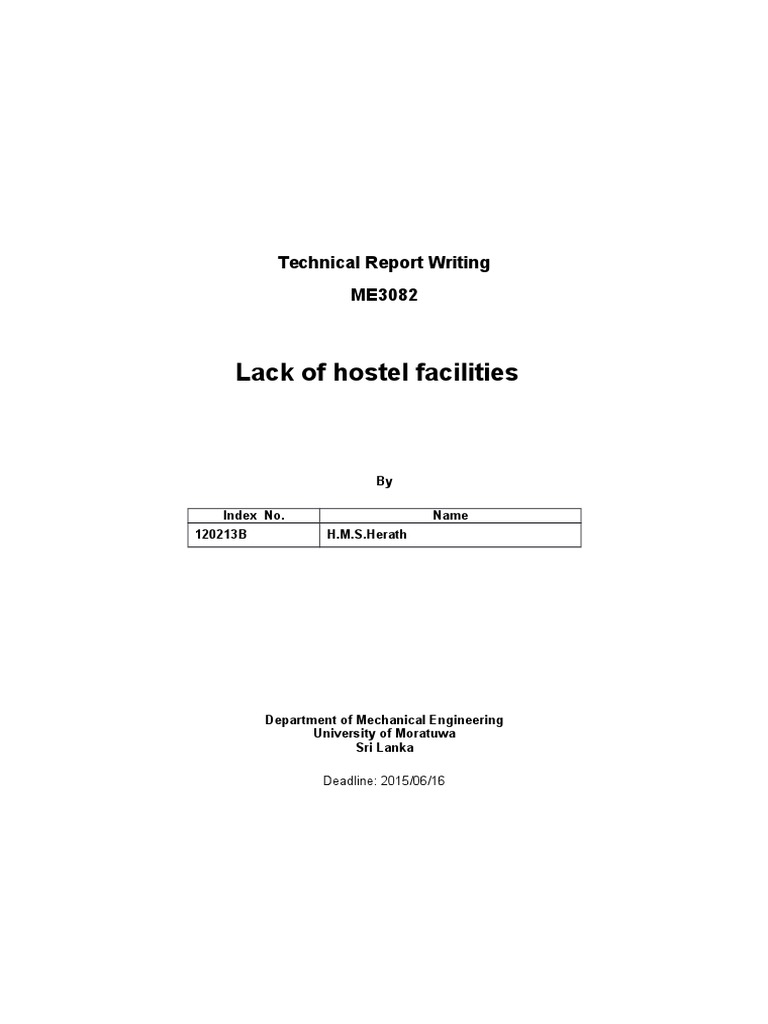 Lack of Hostel Facilities: Technical Report Writing ME3082 | PDF