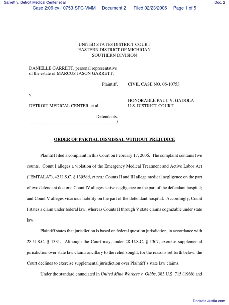 Garrett v. Detroit Medical Center Et Al Document No. 2 PDF