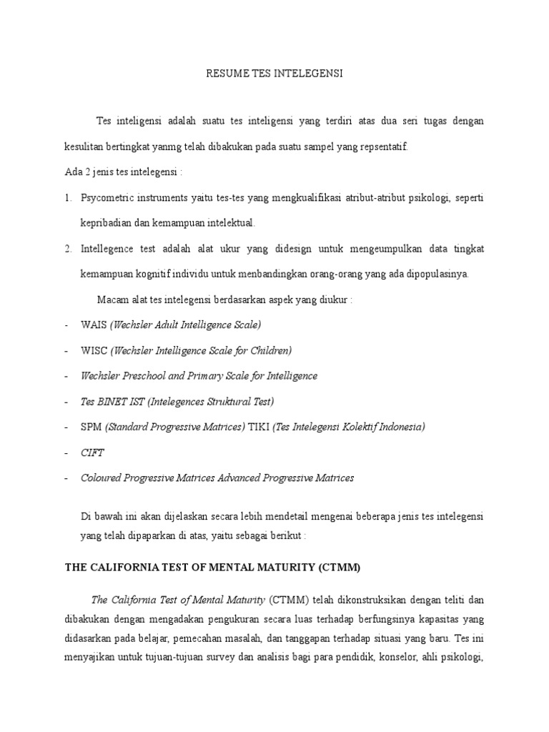 Resume Tes Intelegensi
