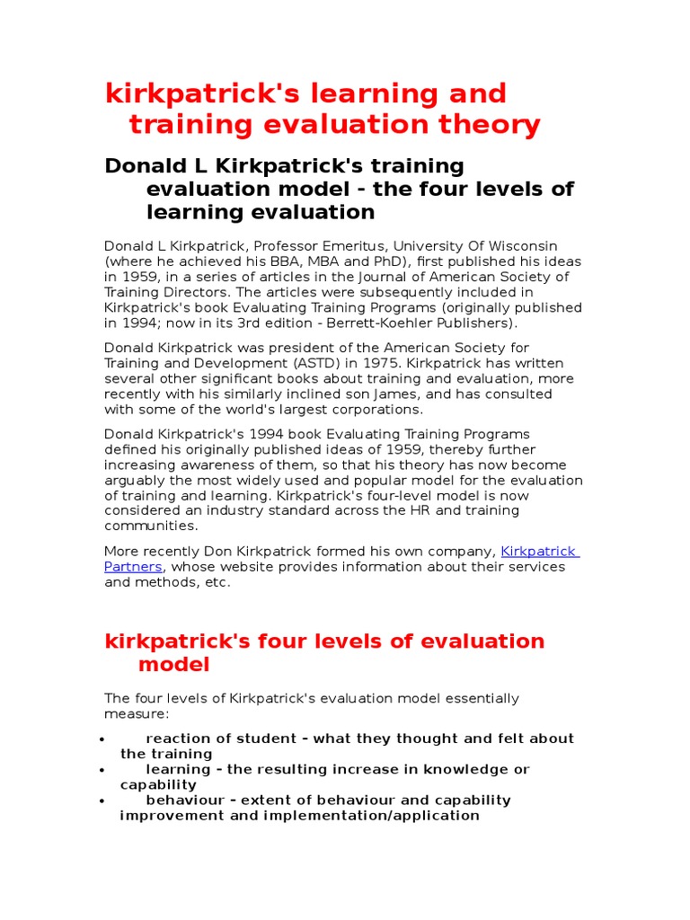 Kirkpatrick Evaluation Model Paper | PDF | Self-Improvement
