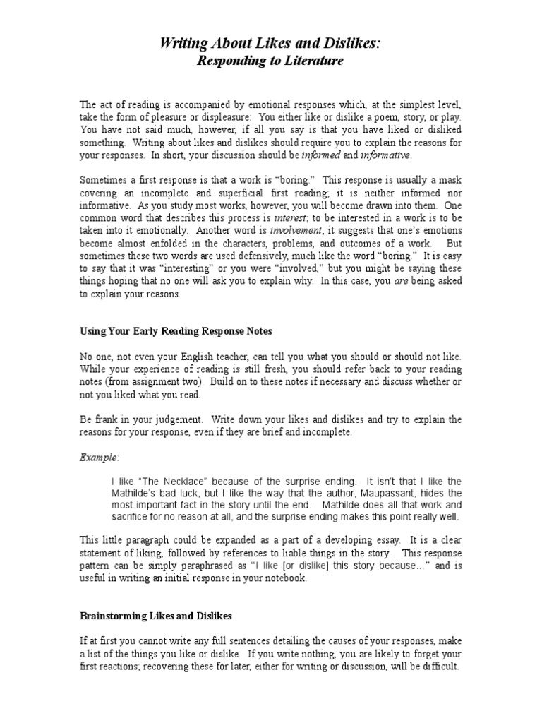 Crafting Your Likes and Dislikes Essay | PDF | Reading (Process) | Essays