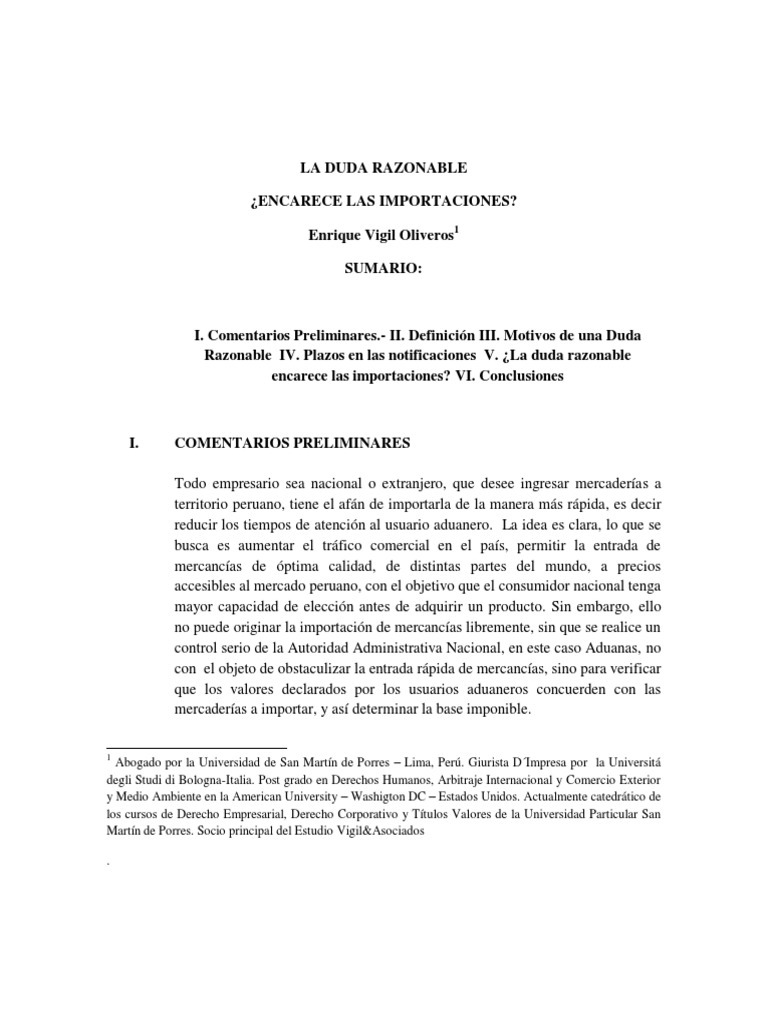 Duda Razonable y su Impacto en Importaciones | PDF | aduana ...