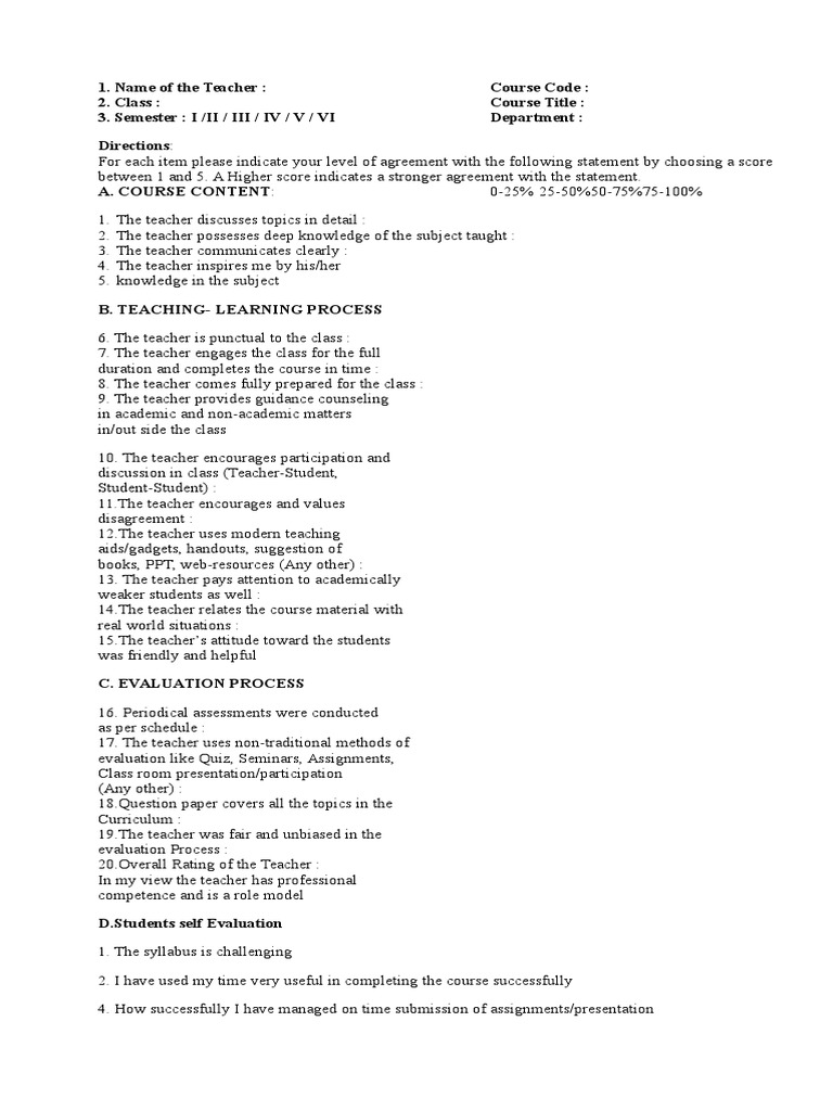 Teacher Evaluation Survey Template | PDF