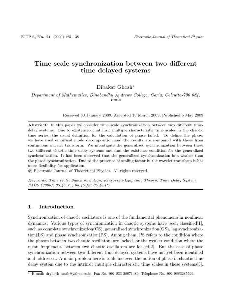 Time Scale Synchronization in Chaotic Systems | PDF | Wavelet | Analysis