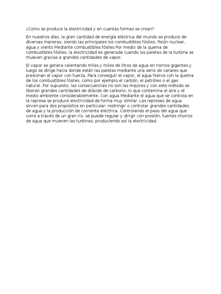 Como se produce la electricidad y en cuantas formas se crean pdf